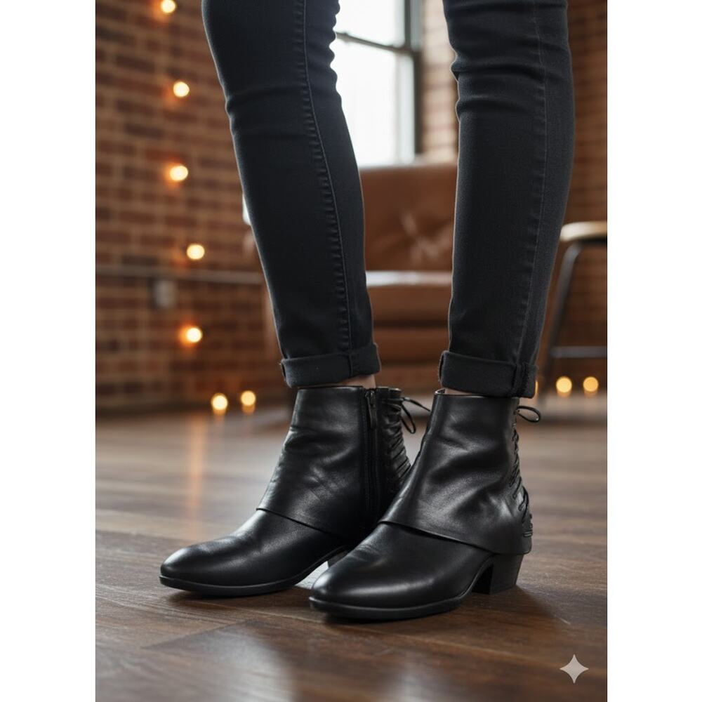 Sam Edelman Princeton Womens Black Leather Laced Back Ankle Boots Booties‎ 7.5M